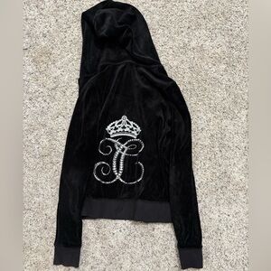 Juicy Couture Black Velour Jacket with Rhinestone Crown Detail